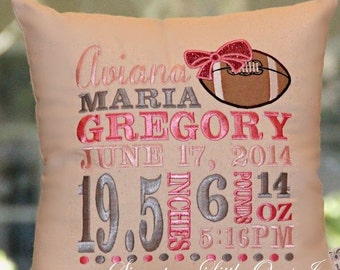 Football Birth Announcement Pillow...Embroidered and Unique