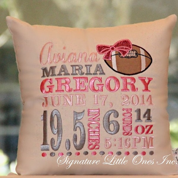 Football Birth Announcement Pillow...Embroidered and Unique