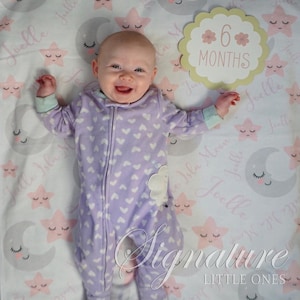 Personalized Moon and Stars Baby Blanket, Moon and Star Name Blanket, Swaddle Receiving Blanket, Moon and Stars Shower Gift