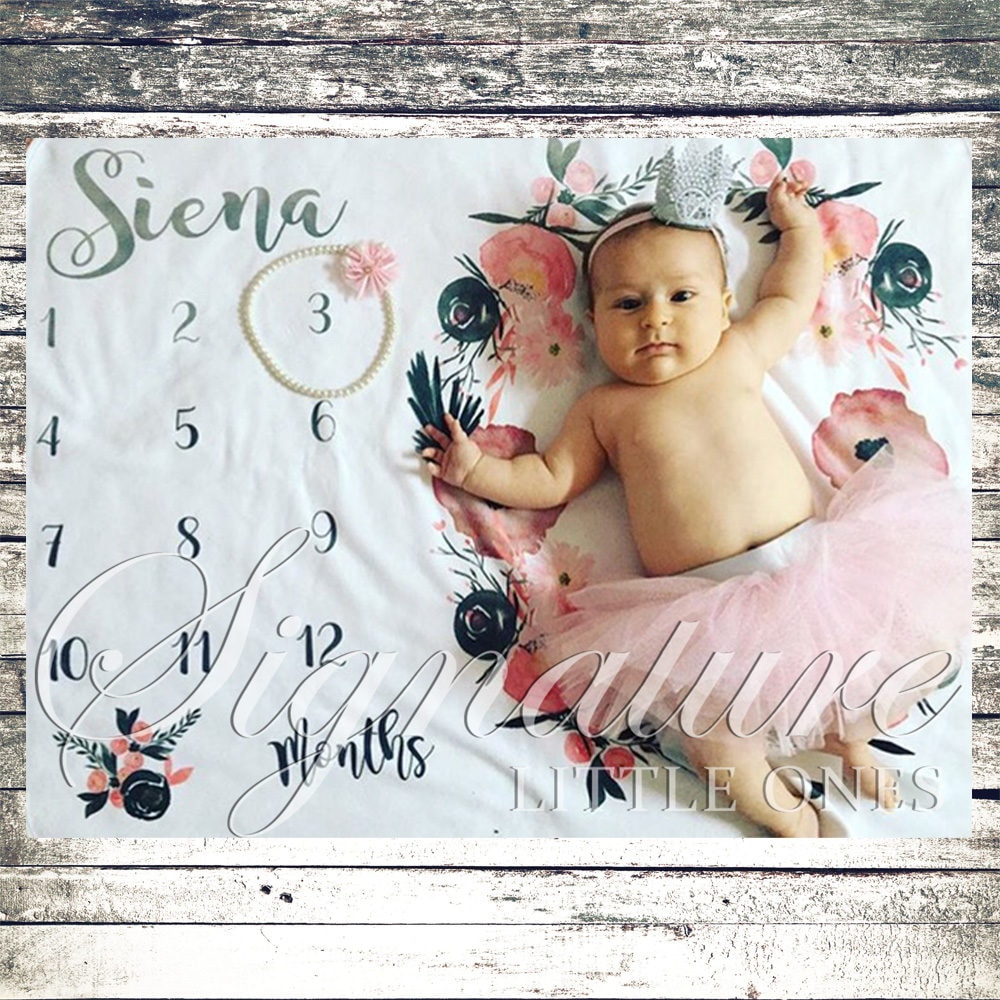 Baby Floral Milestone Blanket Personalized Baby Girl Blanket Etsy Canada