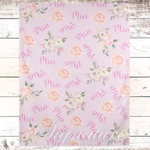 Personalized Baby Blanket Girl - Floral Baby Girl Blanket - Baby Name Blanket -Baby Shower Gift Personalized Baby Gift- Pink Floral Nursery