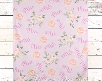 Personalized Baby Blanket Girl - Floral Baby Girl Blanket - Baby Name Blanket -Baby Shower Gift Personalized Baby Gift- Pink Floral Nursery