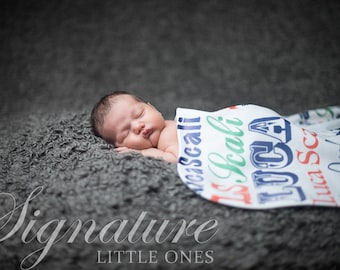Personalized Baby Blanket, Monogrammed Baby Blanket, Name Blanket, Swaddle Receiving Blanket, Baby Shower Gift, Birth Announcement Blanket