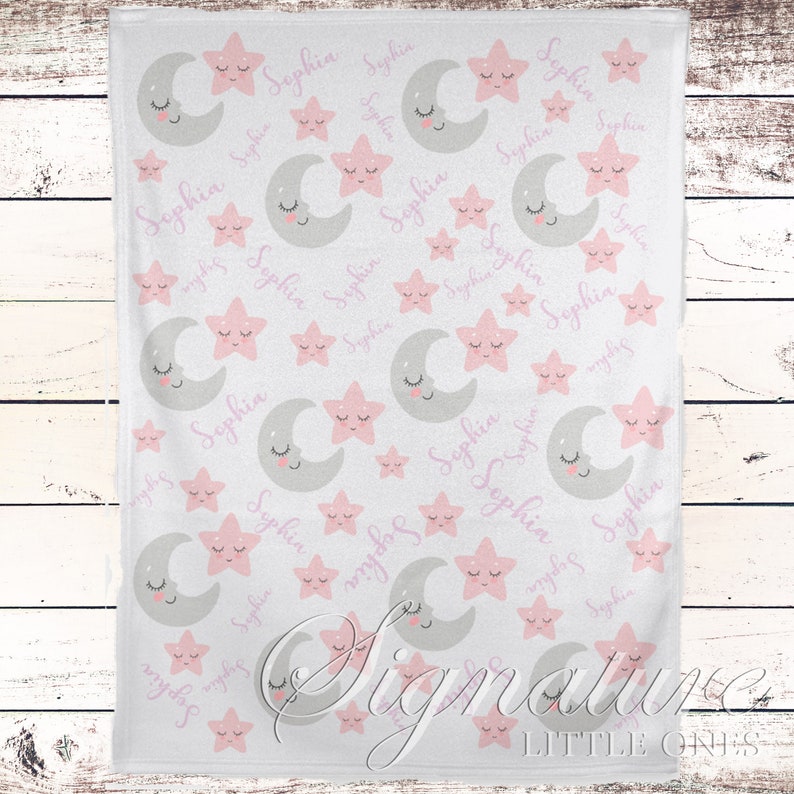 Personalized Moon and Stars Baby Blanket Moon and Star Name Etsy Canada