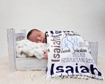 Gepersonaliseerde babydeken, babydeken met monogram, naamdeken, inbakerdoek, babyshowercadeau, foto prop pasgeboren, cadeau babyjongen