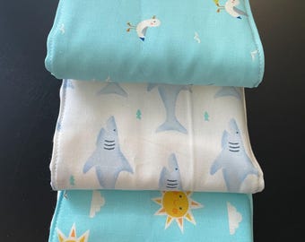 Burp Cloth, beach, sunshine, shark, seagull, summer, sand, ocean, baby shower