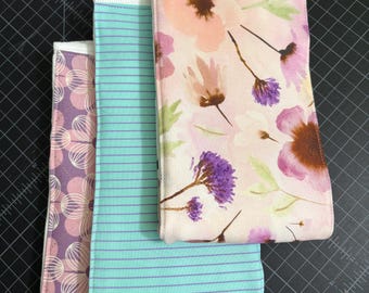 Burp cloths, spring, flowers, purple, baby shower