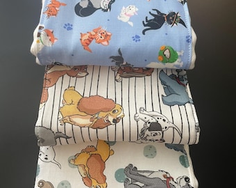Burp cloths, cats, dogs, Disney, Cheshire Cat, Lady and The Tramp, 101 Dalmatians, Aristocats, Fox and the Hound,  baby shower