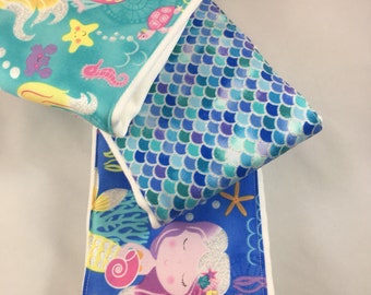 Burp cloths, mermaid, sparkle, aqua, purple, ocean, magical, baby shower