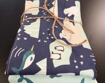 Burp Cloth, polar bear, narwhal, penguin, snow, north, arctic, baby shower