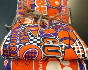 Burp cloths, tiger, Clemson, South Carolina, unisex, baby shower, college, purple, orange