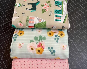 Burp cloths, apple farm, horse, floral, polka dots, teal, pink, aqua, baby shower