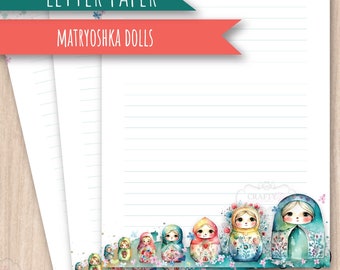 Matryoshka Dolls Printed Letter writing paper set, notepaper set, Pen Pal paper, letter writing kit, cute notepaper stationery