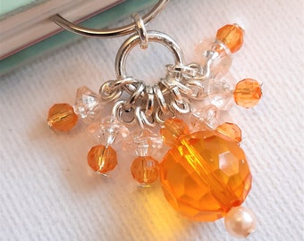 Orange beaded planner dangle paperclip charm bookmark page marker / bookmark / page clip / planner accessories