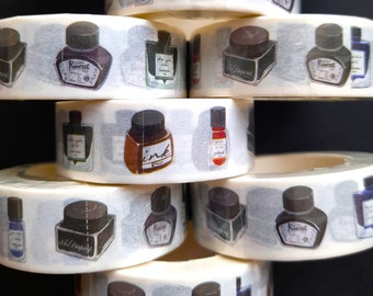 Tintenflaschen-Washi-Tape, bedrucktes Masking-Tape – Tinten-Washi-Tape – Washi-Tape für Stiftliebhaber – Kalligraphie-Washi-Tape