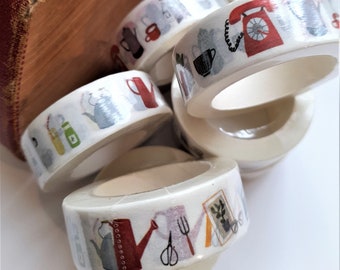 Retro Household Objects washi tape, printed masking tape, cool washi tape, telephone washi tape, decorative tape for journaling
