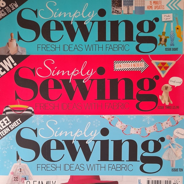 Magazine Simply Sewing, livre de projet de 2015, éditions au choix, contenant des instructions pour le point de croix, la broderie, la broderie, etc.