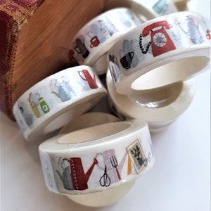 Retro Haushaltsgegenstände Washi Tape, bedrucktes Masking Tape, cooles Washi Tape, Telefon Washi Tape, dekoratives Klebeband für Journaling