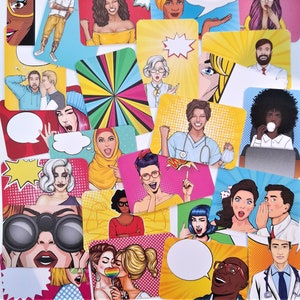 Cartes de journalisation Pop Art People x 24 - cartes de correspondance - cartes de journalisation - agenda de papeterie