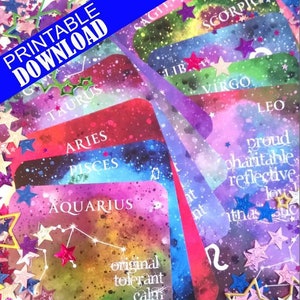 12 cartes de journalisation d'astrologie à imprimer : papeterie du zodiaque, téléchargement immédiat, impression à la maison