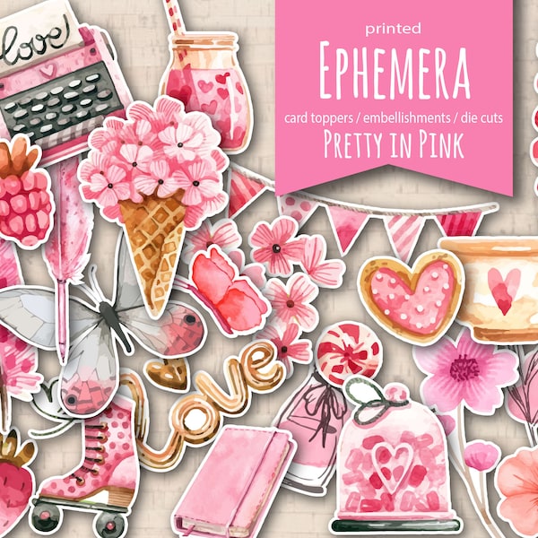 Ephemera - Pretty In Pink / scrapbooking / embellissements / smash book glue book / pink die cuts / card toppers / flower die cuts