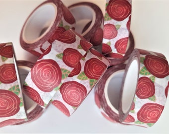 Red Roses Washi Tape, printed masking tape, floral washi tape, rose washi tape, red washi tape, flower stationeery