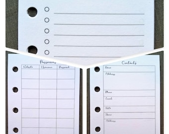 Mini size printed and 5-hole punched planner inserts, planner paper, refill paper, check lists, to  do lists