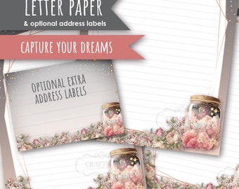 Capture Your Dreams Printed Letter writing paper set, notepaper set, Pen Pal supplies, handmade stationery for personal correspondence