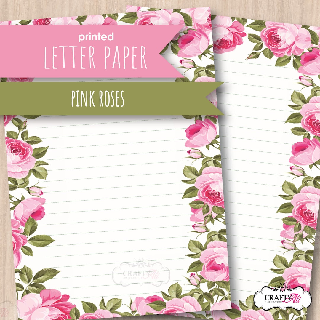 Pink Roses Printed Letter Writing Paper, Notepaper Set, Pen Pal ...
