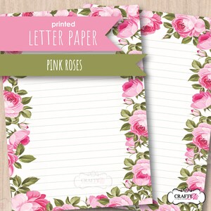 Rosa Rosen gedruckt Briefpapier, Briefpapier, Pen Pal Lieferungen, Blumennotizpapier, Dankesnotizen
