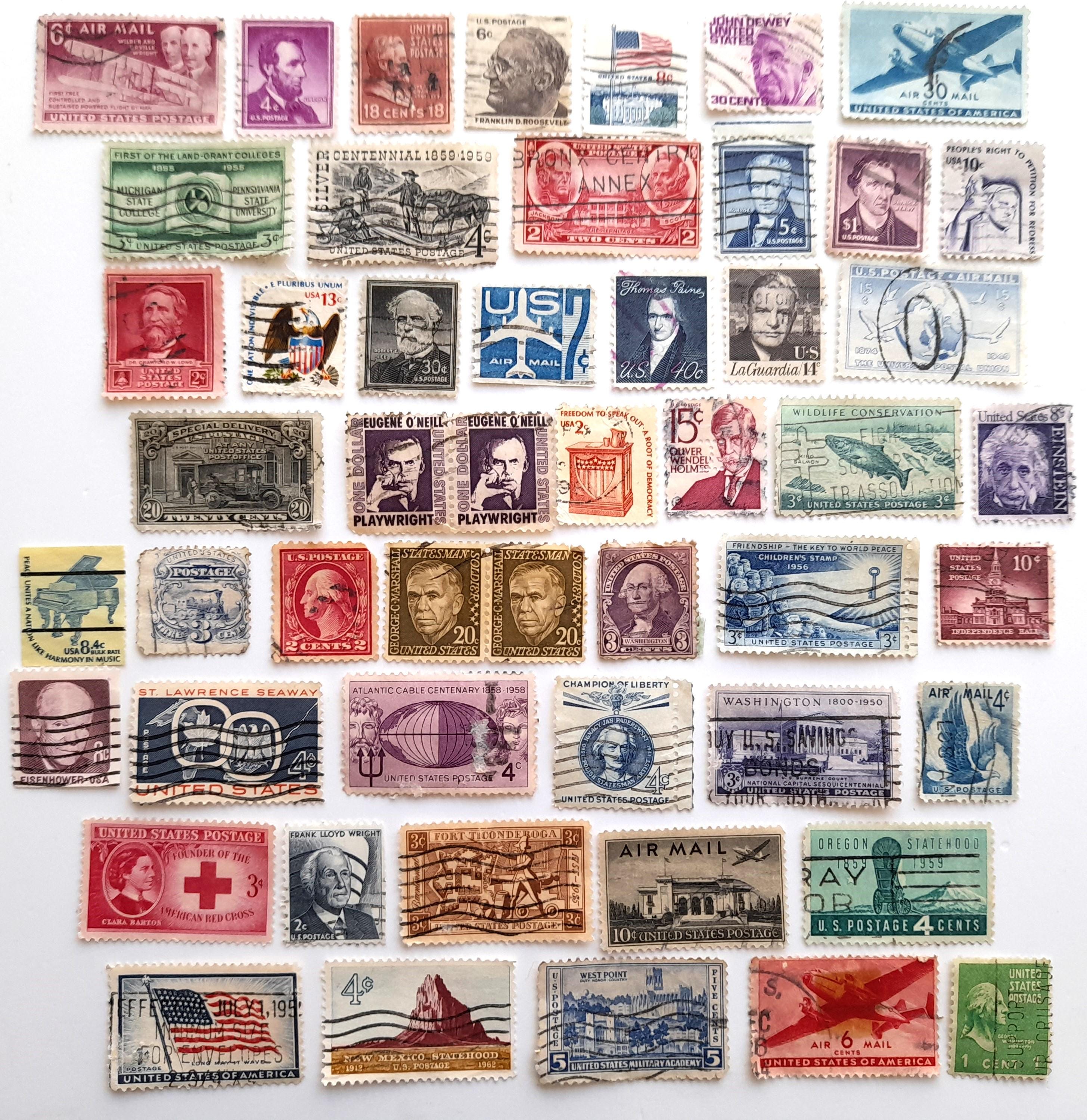 古い郵便切手、アメリカ、ヴィンテージ 1869-1978 オフペーパー x51