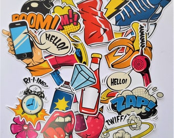 Pop art die cuts ephemera - comic book die cuts - cartoon die cuts - scrap booking embellishments - card making supplies