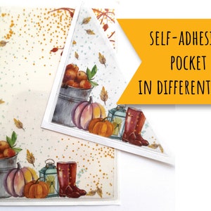 Pochette autocollante avec un motif d'éléments d'automne pour agendas, pochette de présentation, papeterie d'automne, papeterie d'Halloween