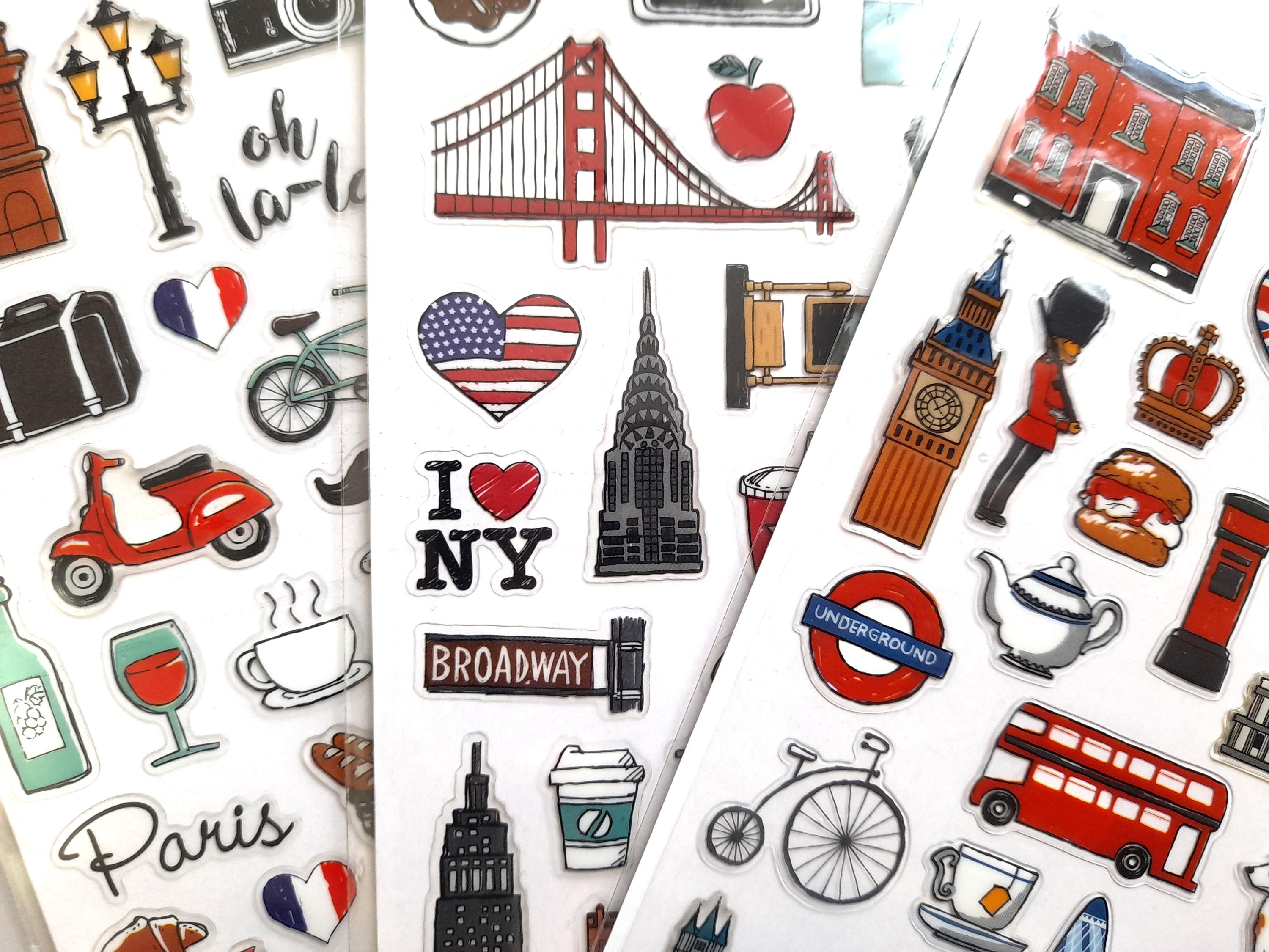 City themed stickers, London Paris and New York sticker set, vacation stickers, travel stickers, holiday stickers