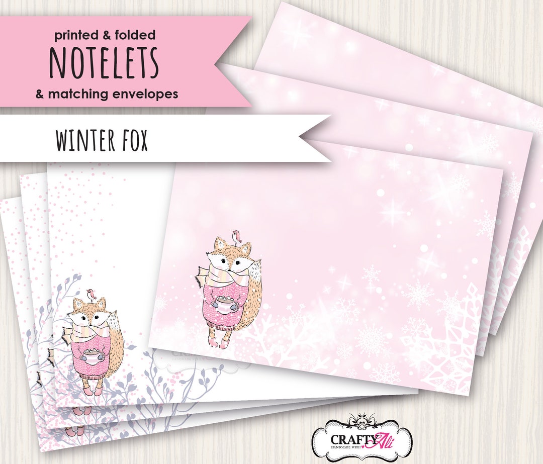 Notelets With Fox Pattern Notelets, Winter Fox Folded Notelets With Envelopes - Letter Writing ...