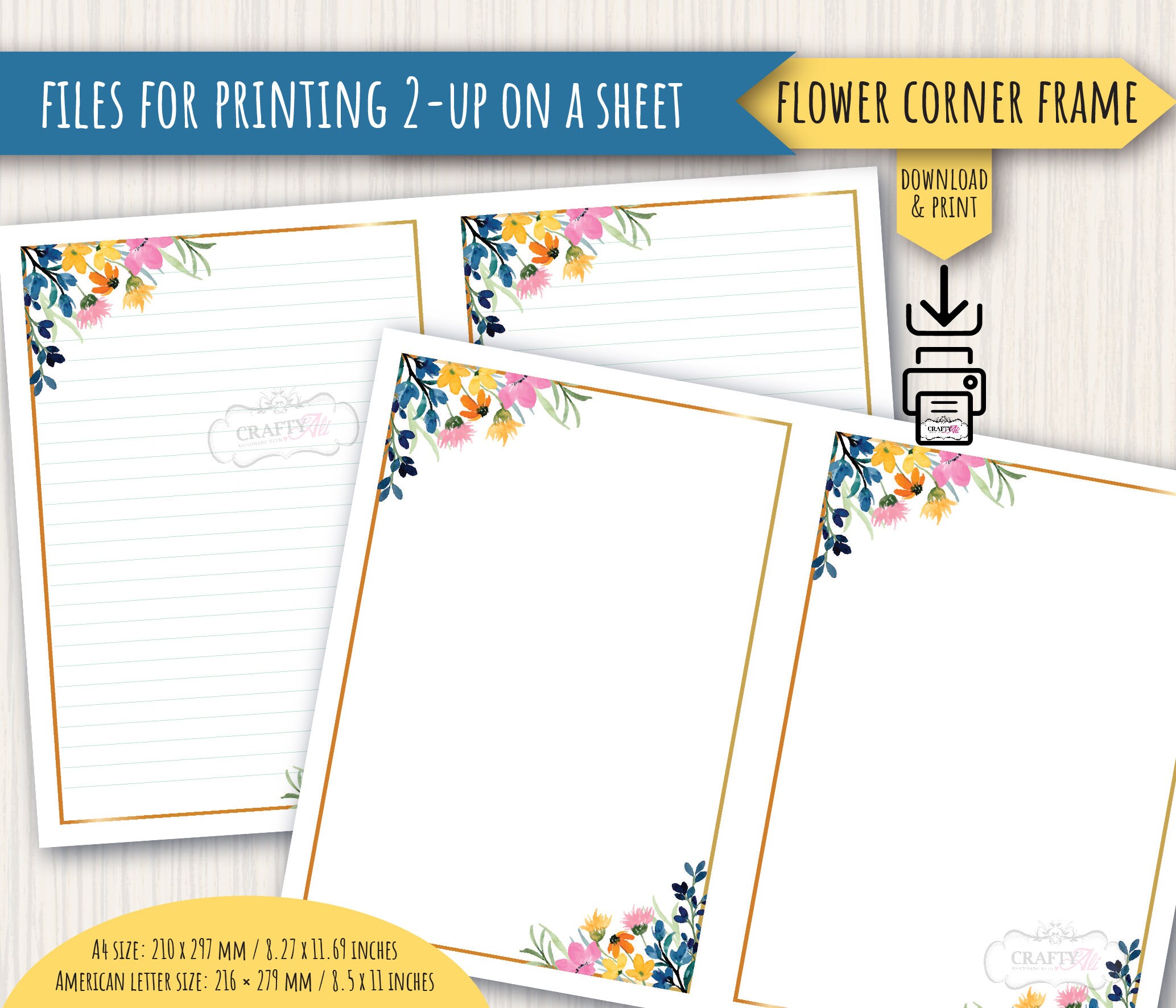 Writing Frame With Border PRINTABLE Letter Writing Notepaper, Flower Corner Frame, Digital Letter ...