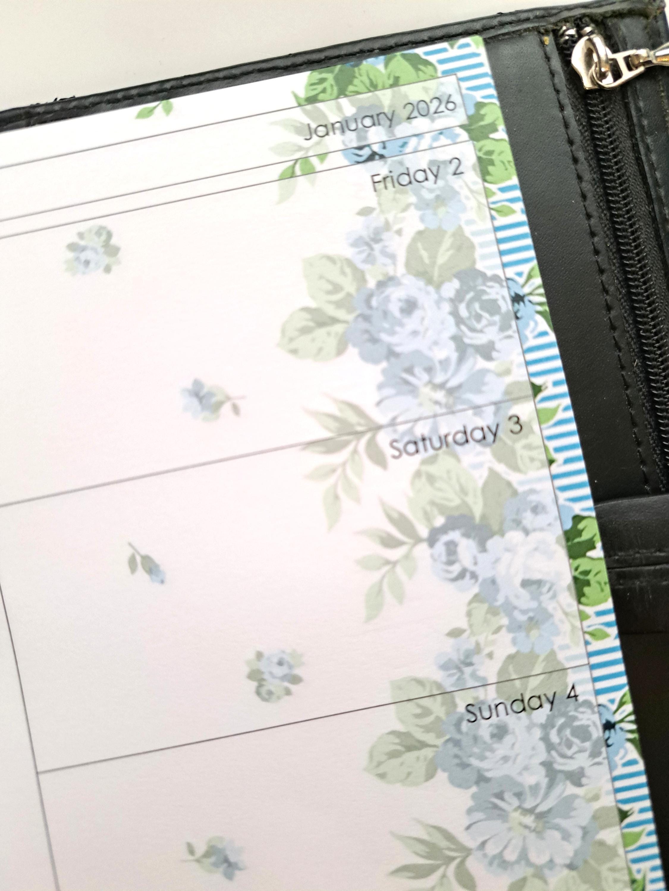 2026 Diary Refills, Blue Floral Edges, Week to View Layout, Printed ...