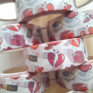 Broken heart and kisses Washi Tape, printed masking tape, lipstick washi tape, valentines day washi tape, lovers washi tape