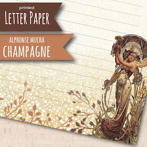 Art Nouveau Printed Letter writing paper - notepaper set -Alphonse Mucha - champagne letter paper / Penfriend paper