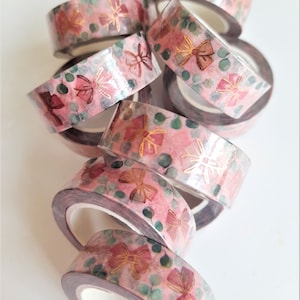 Pink Bows foiled Washi Tape, printed masking tape, cute washi tape, pink washi tape, foiled washi tape, decorative tape for journaling