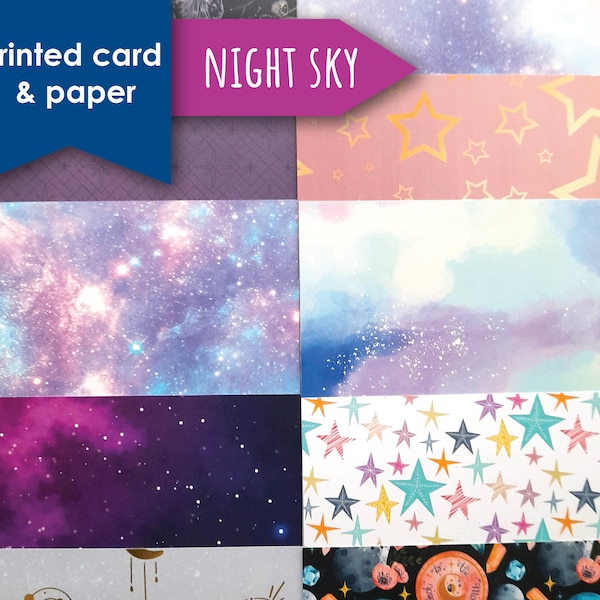 Printed A4 card and paper - Night Sky theme / background papers / patterned card