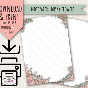 Carta da lettere STAMPABILE, Dusky Flowers, carta da lettere digitale, carta da lettere da scaricare e stampare