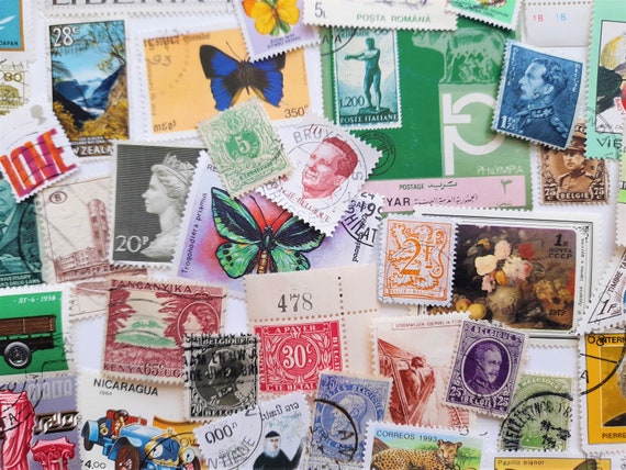 Anciens timbres-poste internationaux vintage sur papier x75 pour fournitures  de revues indésirables / philatélie / philatélie -  France
