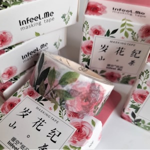 Roses and leaves Washi Tape, printed masking tape, floral washi tape, rose washi tape, botanical washi tape