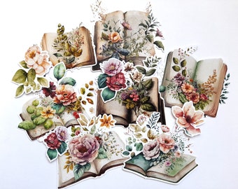 Flower Books Ephemera Die Cuts, junk journal supplies, floral die cuts, card toppers