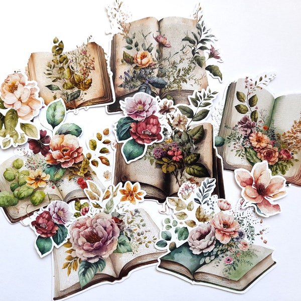 Flower Books Ephemera Die Cuts, junk journal supplies, floral die cuts, card toppers