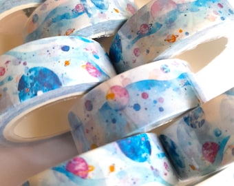 Blue Planets Washi Tape, printed masking tape, celestial washi tape, sky washi tape, blue washi tape, decorative tape for journaling