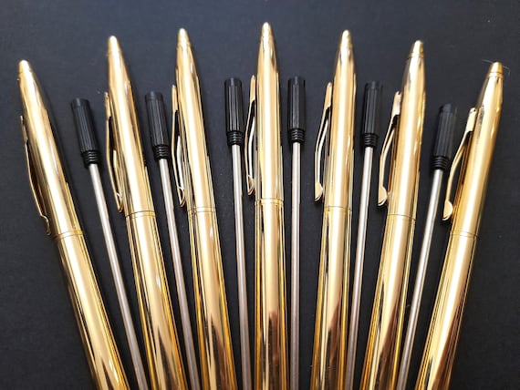 Slim Gold Pen & Spare Refill, Twist on and Off, With Clasp, Black