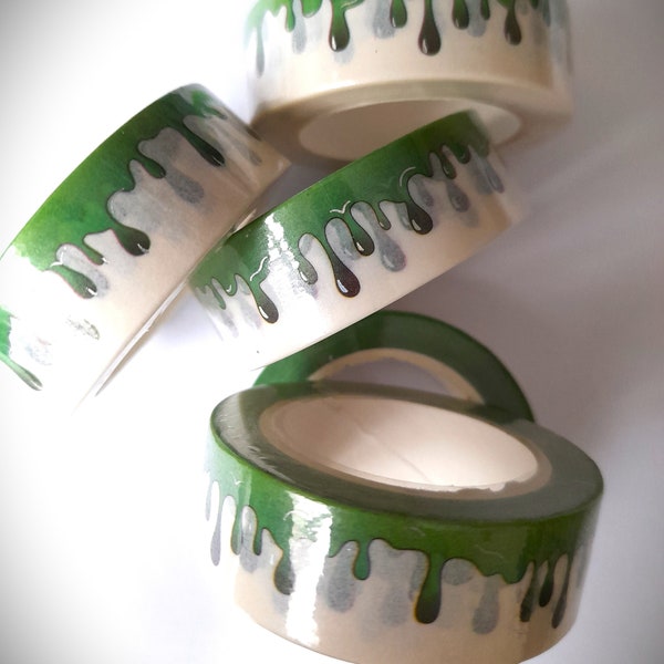Green Slime Ectoplasm Grungy Halloween Washi Tape, printed masking tape, halloween washi tape, foil washi tape