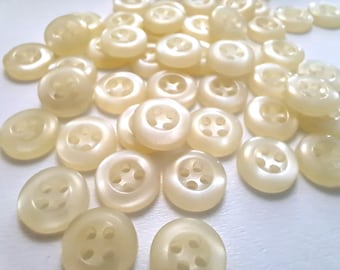 Small off white buttons with 4 holes, 10mm in size, cream 4-hole buttons, small buttons, sewing supplies, needlework supplies, button stash